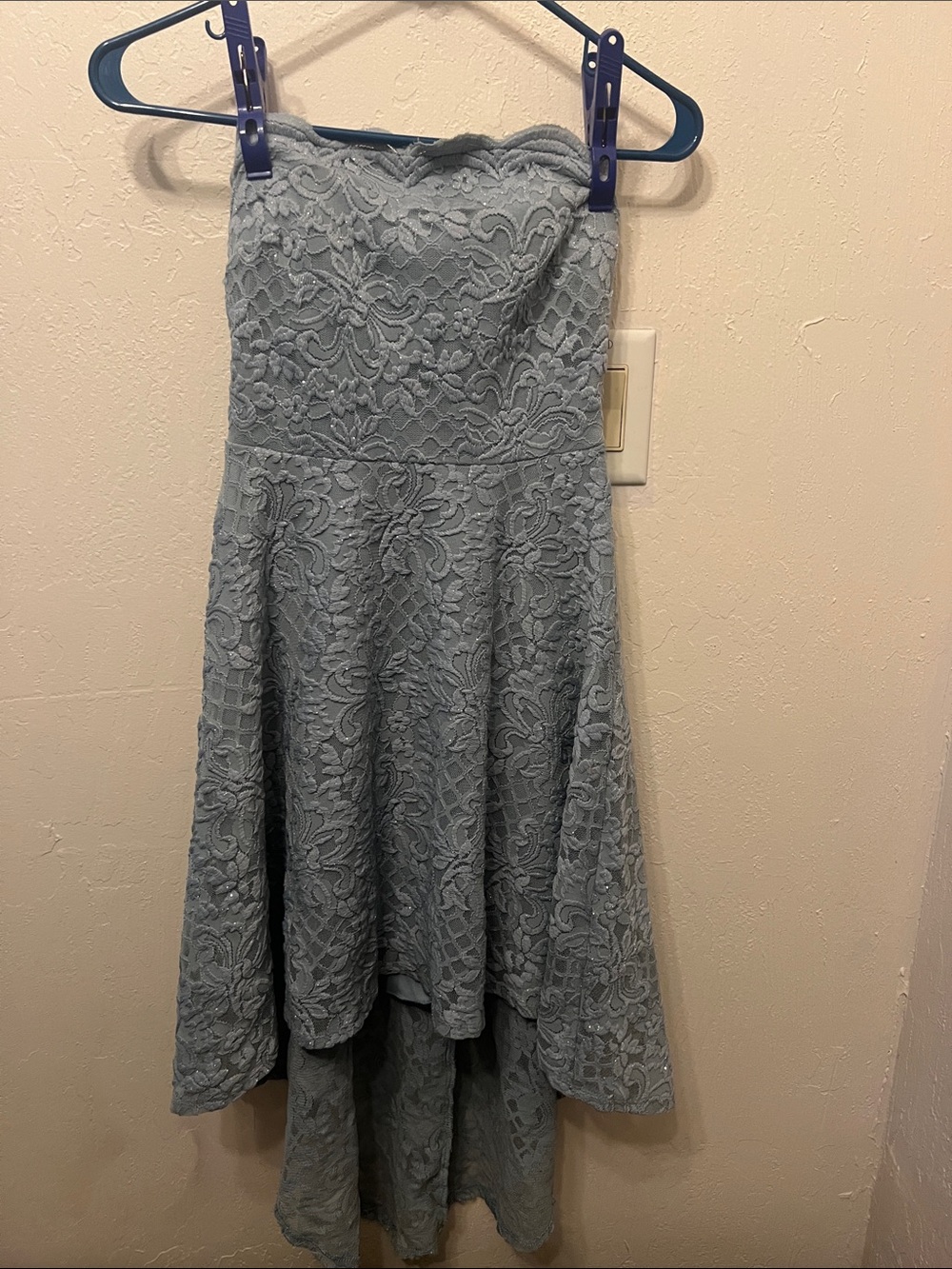 City Studio Strapless Lace High-Low Dress in Light Blue